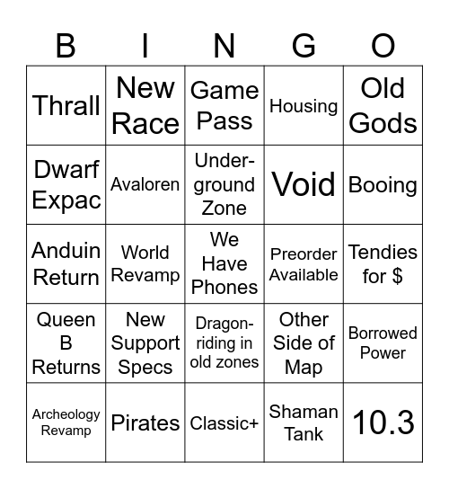BlizzCon WoW 2023 Bingo Card
