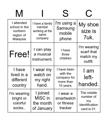 MISC BINGO Card
