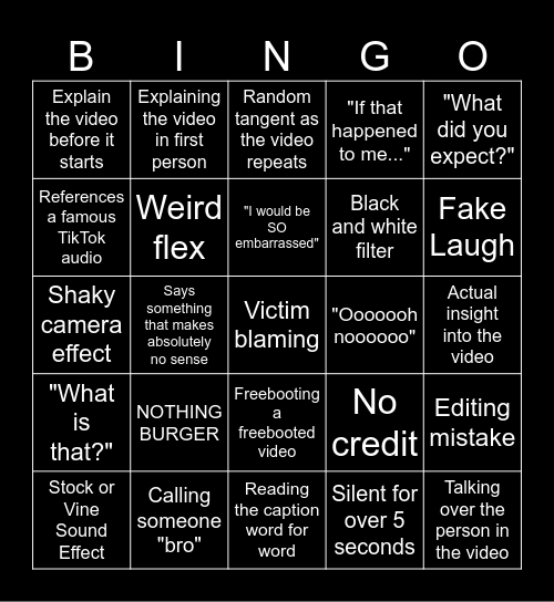 SSSniperwolf Bingo Card
