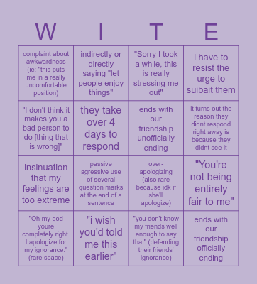 POV: when you try to diplomatically confront a white person about something they did wrong Bingo Card
