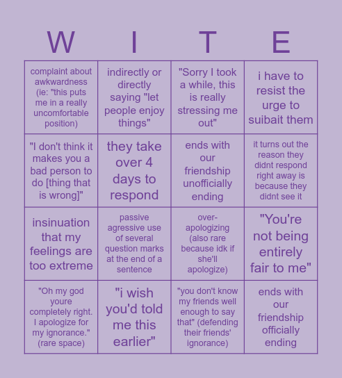 POV: when you try to diplomatically confront a white person about something they did wrong Bingo Card