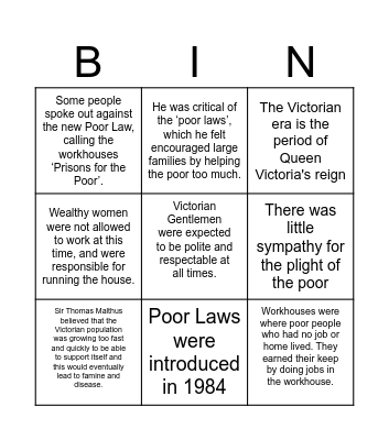 Victorian Context bingo Card