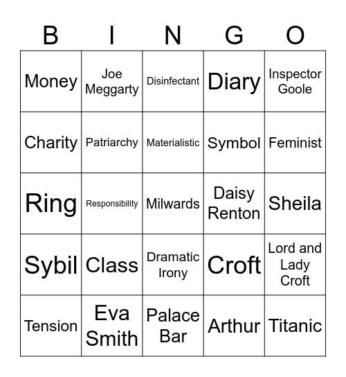 An Inspector Calls Bingo Card