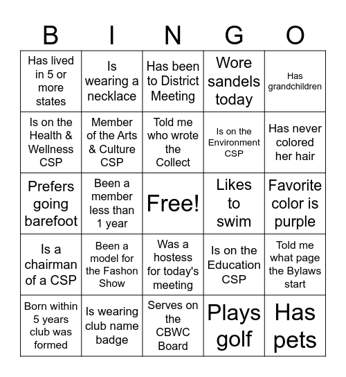 CBWC BINGO Card