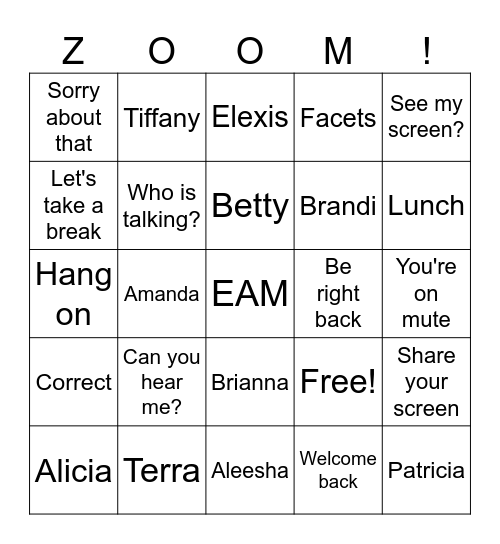 SMA Billing/Recon Bingo Card