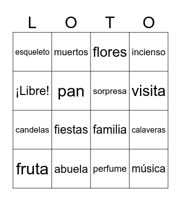 Día de Los Muertos/Comprehensible Classroom Bingo Card