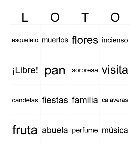 Día de Los Muertos/Comprehensible Classroom Bingo Card