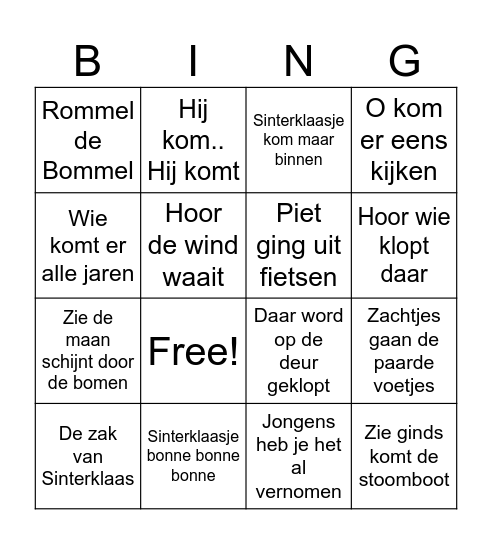 Sinterklaas Bingo Card