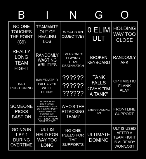 Bronze Spectating Bingo Card