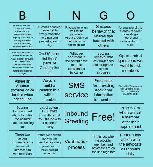 SMS Bingo! Bingo Card