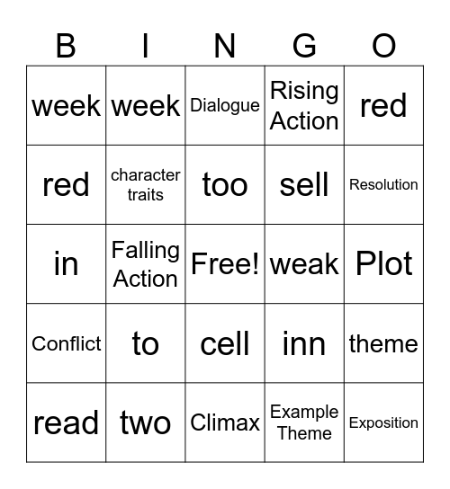 Homophones Review Bingo Card