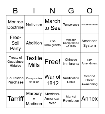 11th Grade APUSH Bingo Card