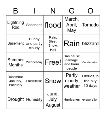 Weather Bingo Card