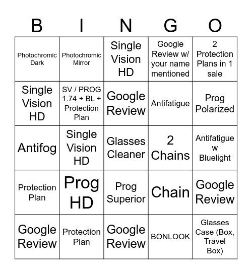 Bonlook Bingo Card
