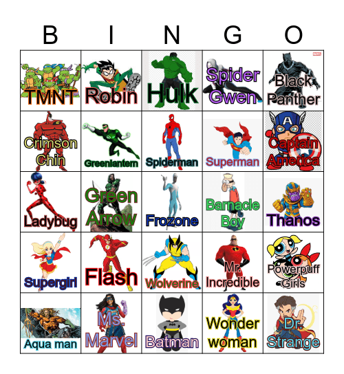 Superhero Bingo! Bingo Card