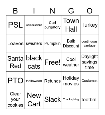 Spoonflower Fall Yall Bingo Card