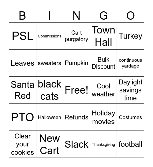 Spoonflower Fall Yall Bingo Card
