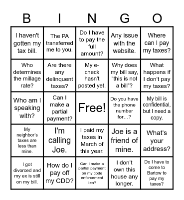 Tax Season Bingo Card