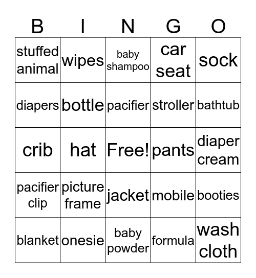 Baby Shower Bingo Card