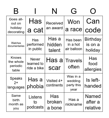 Ice Breaker Bingo Card