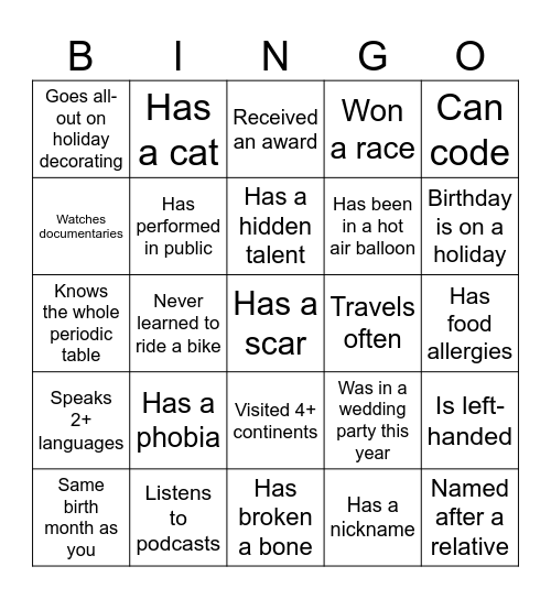 Ice Breaker Bingo Card