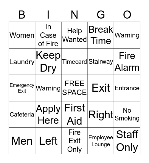 Work Words Bingo Card