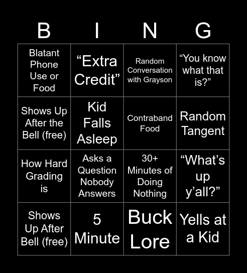 Buck Bingo Card