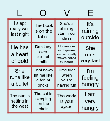 ENGLISH GRADE 8 Bingo Card