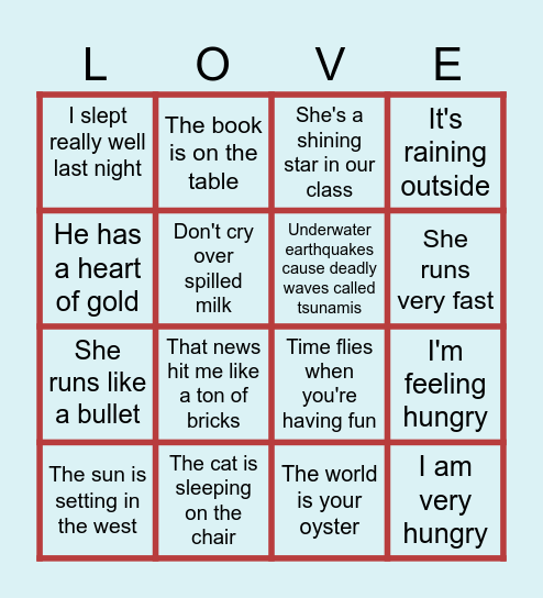 ENGLISH GRADE 8 Bingo Card
