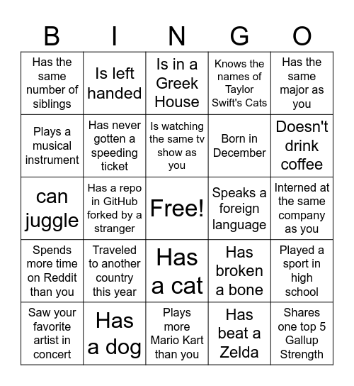 Raikes Bingo Card