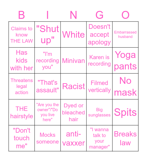 KAREN Bingo Card