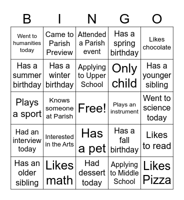 Panther For A Day Bingo Card