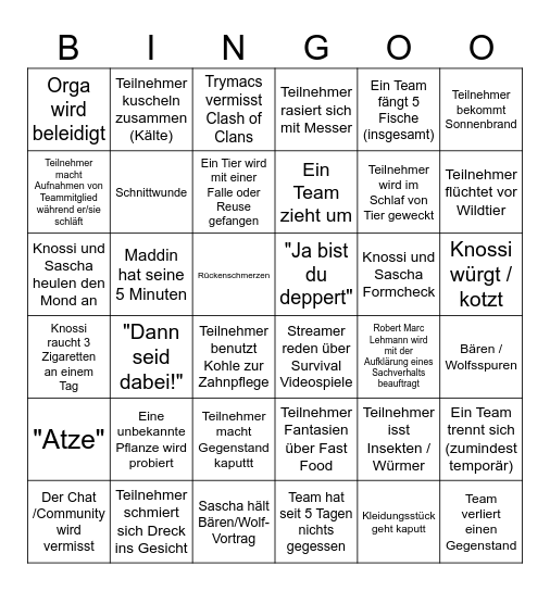 7 vs Wild Staffel 3 Bingo Card