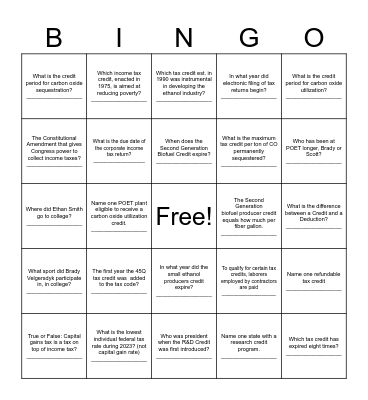 Tax Fun Bingo Card