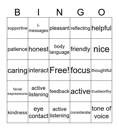 Social Skills Bingo Card