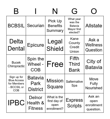 Wellness & Benefits Fair Bingo Card
