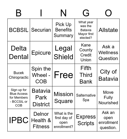 Wellness & Benefits Fair Bingo Card