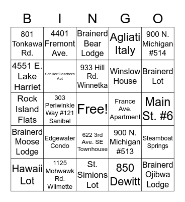 John and Lourdes' Adventures Bingo Card