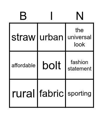 Unit 1 Vocabulary Bingo Card