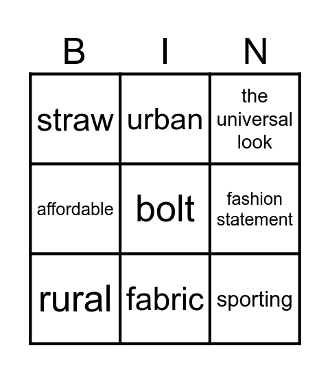 Unit 1 Vocabulary Bingo Card