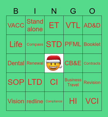 Group Insurance Bingo Card