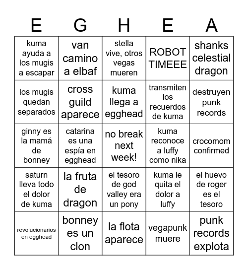 one piece before 1111 Bingo Card