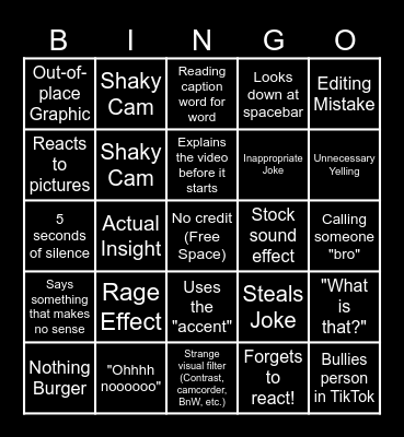 Sssniperwolf bingo Ultimate Edition (Every single space Jack ever added) Bingo Card