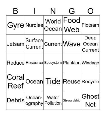 Ocean Vocabulary Bingo Card