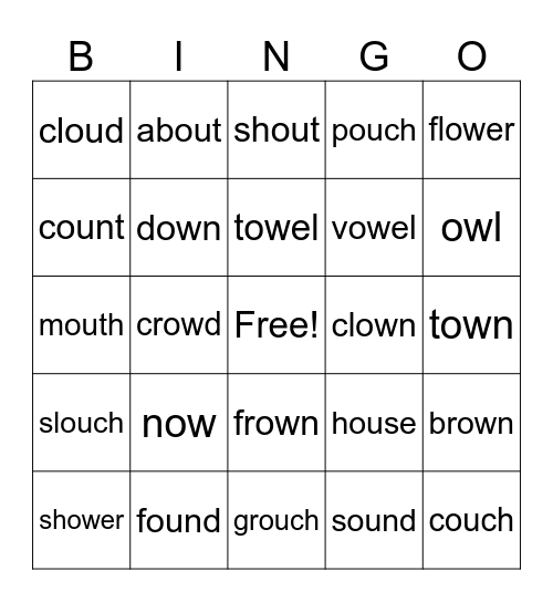 Ou//Ow Bingo Card