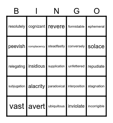 Q1 Vocabulary Bingo Card