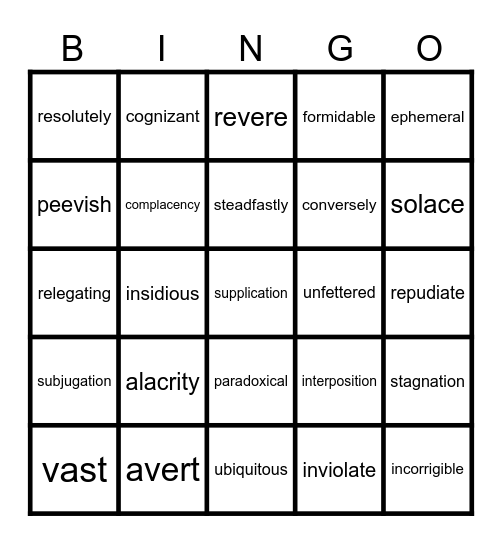 Q1 Vocabulary Bingo Card