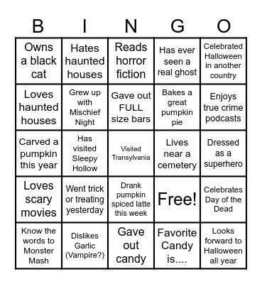 Halloween Bingo Card