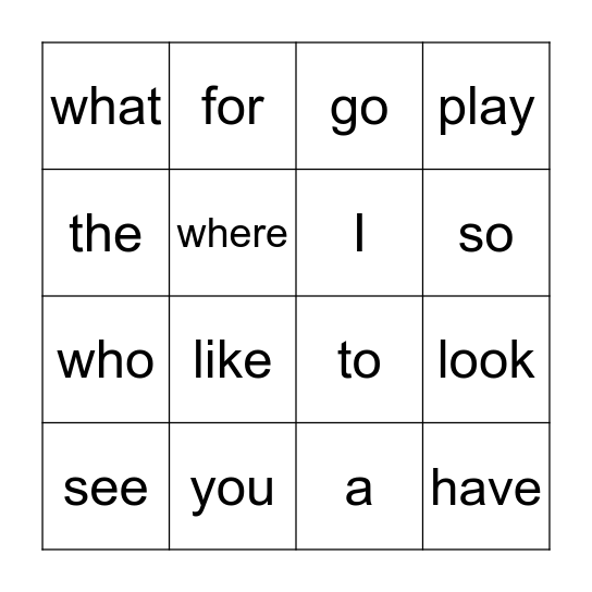 October Sight Word Bingo Card