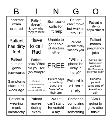 Radiology Bingo Card
